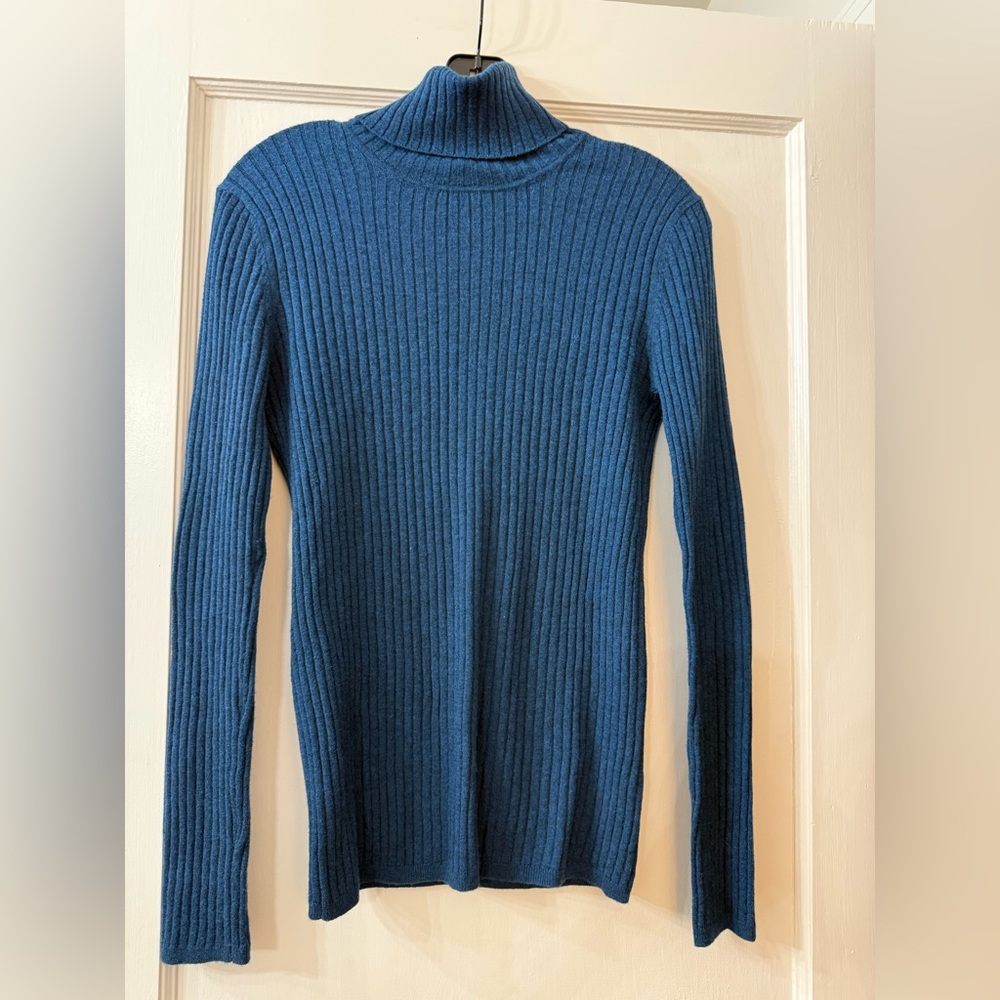 Ply cashmere teal ribbed cotton turtleneck sweater size XS